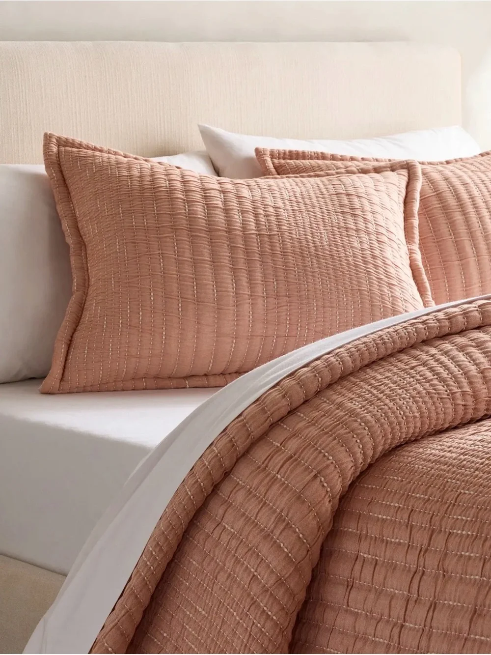 NWOT Organic Cotton Coral Pink Channel Stitched Coverlet (ONLY) - Retail $140